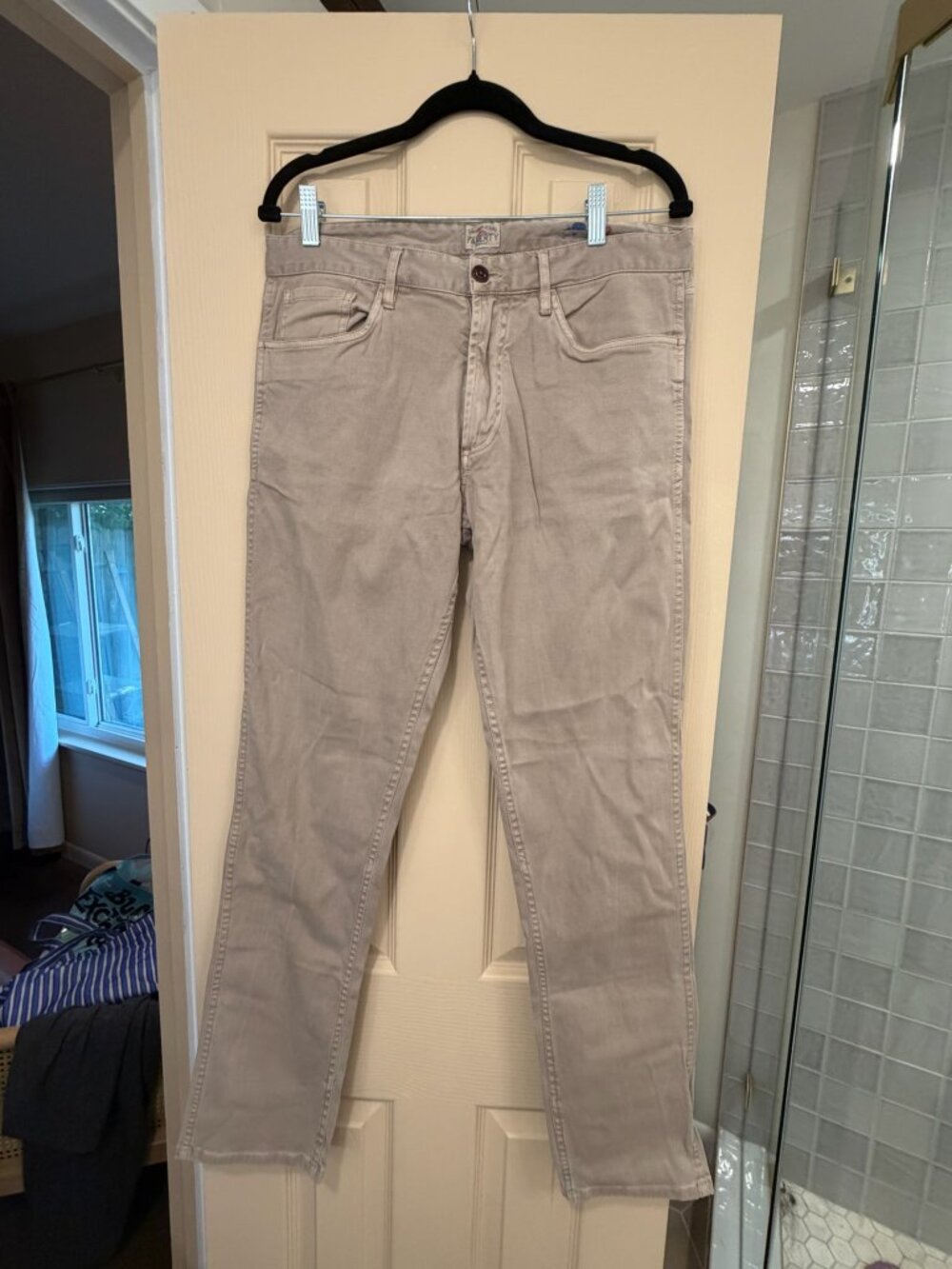 Faherty Brand Stretch Terry 5-Pocket Pants — Light Khaki — Size 32